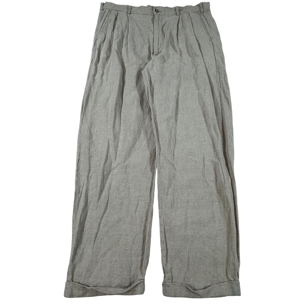 Zeidler & Zeidler 100% Linen Pleated Cuffed  Leg Pants Men's‎ 36 Beige Oatmeal